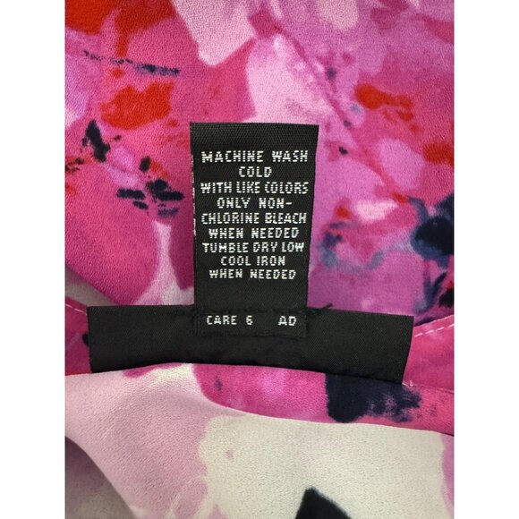 Alfani Pink Chiffon Watercolor Floral Print Roll Tab Sleeve Blouse Top Size 6 - Picture 6 of 8